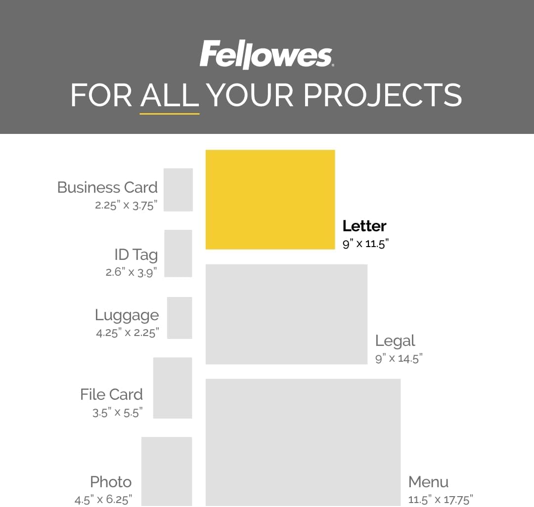 Fellowes Thermal Laminating Pouches, Letter Size Sheets 9 x 11.5-Inches, 3 mil, 200 Pack (5743401), Clear - PuriLite