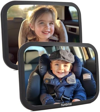 Funbliss Baby Car Mirror for Rear Facing Seat,360° Rotation, Safety CertifiedShatterproof Acrylic Glass, Clear Wide View,Infant Car Mirror for Car Seat Rear Facing,Baby Vehicle Mirror - PuriLite