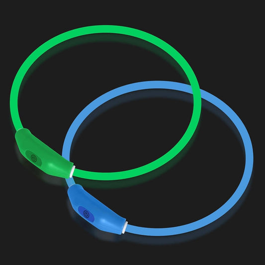 Novkin 2-Pack LED Dog Collar, Light Up Dog Collars,Rechargeable Dog Lights for Night Walking，Universal, Reusable Safety Necklace for Small Medium Large Dogs Green&Blue - PuriLite