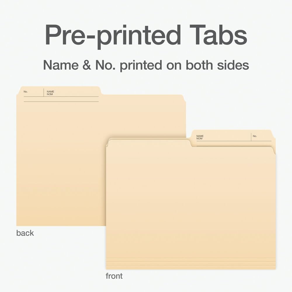 Pendaflex File Folders, 1/2 Cut Tab, Letter Size, Manila, Durable & Tear-Resistant File Organizers, 100/Box for Office, Home & School Filing Systems, Reversible & Eco-Friendly Design - PuriLite