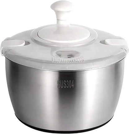 Salad Spinner, Large Stainless Steel Vegetable Washer, 5.3 Qt Plastic Lid for Washing Pasta and Fries, Durable Kitchen Tool - PuriLite