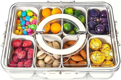 KIGITIONE Snackle Box, Pink 8 Compartments Portable Serving Tray, Divided Snackle Box Container with Lid and Handle, Snack Organizer for Fruits, Snacks, Nuts, Candy, Ideal for Party, Travel & Picnics - PuriLite