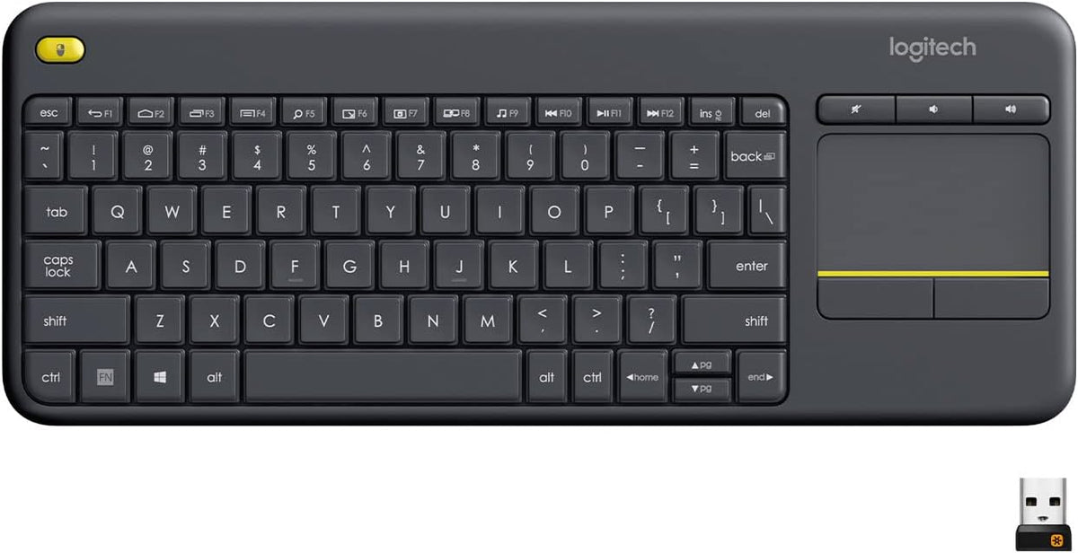 Logitech K400 Plus Wireless Touch TV Keyboard With Easy Media Control and Built-in Touchpad, HTPC Keyboard for PC-connected TV, Windows, Android, Chrome OS, Laptop, Tablet - Black - PuriLite