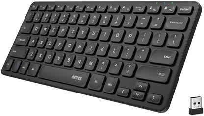 Arteck 2.4G Wireless Keyboard Ultra Slim and Compact Wireless Keyboard with Media Hotkeys for Computer/Desktop/PC/Laptop/Surface/Smart TV and Windows 10/8/ 7 Built-in Rechargeable Battery - PuriLite