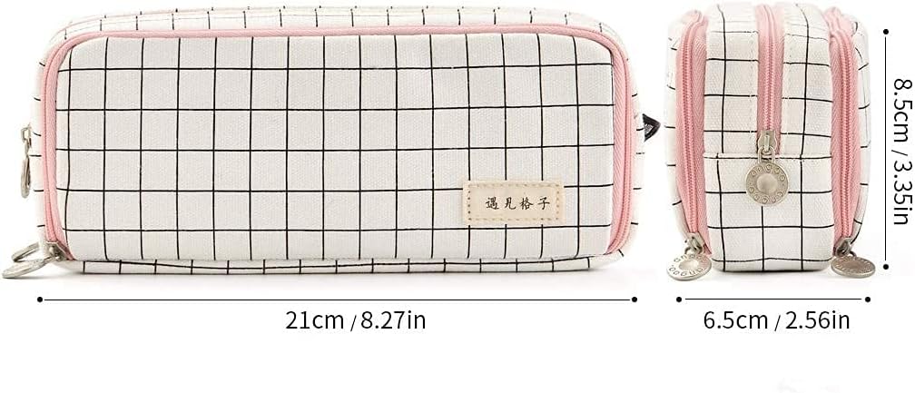 Big Capacity Pencil Case, OLIYuMi 3 Compartment Pencil Pouch Pencil Bag Storage Box Stationery Organizer Makeup Bag with Zipper Closure for Student Office College Boys and Girls (Pink) - PuriLite