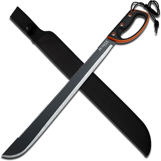 Master Cutlery JM-024L Jungle Master 28-Inch Black Machete, Black Handle with Orange Rim - PuriLite