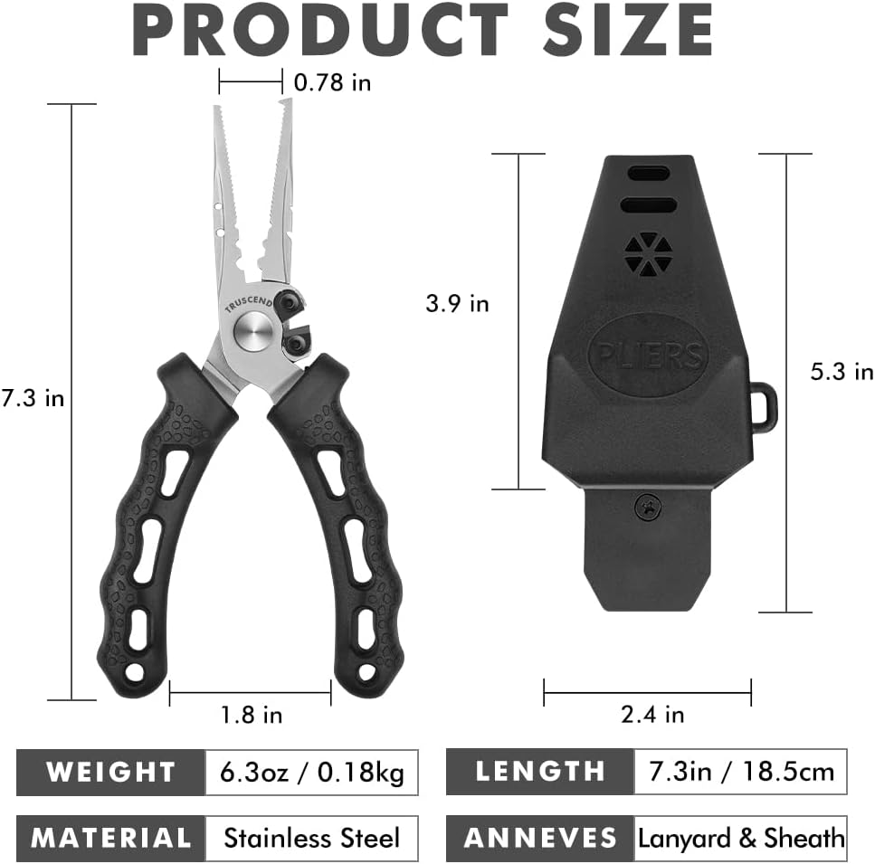 TRUSCEND Lockable Handy Fishing Pliers with Innovative Ergonomic Handle, Saltwater Corrosion Resistant Teflon Coated Fishing Tool, Multi-Function Fishing Gear with Mo-V Cutter, Amazing Fishing Gift - PuriLite