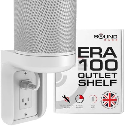 ERA100 Shelf Wall Outlet AC, White, Home, Compatible with Sonos ERA 100, Plug Mount Organizer, Bathroom, Kitchen, Bedrooms, Cord Management, Easy Installation, Mounting Kit Included - PuriLite