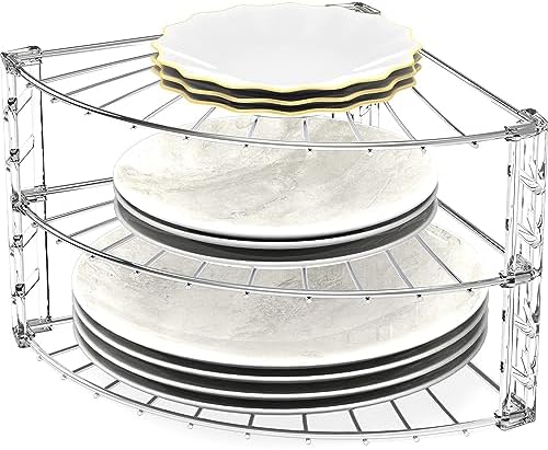 SimpleHouseware 3-Tier Corner Shelf Plate Rack for Counter and Cabinet Organizer, Bronze - PuriLite