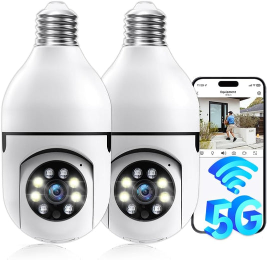 Light Bulb Security Camera Wireless Outdoor for Home Security, 2K Light Bulb Camera, 5G WiFi Lightbulb Security Camera Light Socket Screw in for Porch, Color Night Vision, Motion Alerts, Siren Alarm - PuriLite
