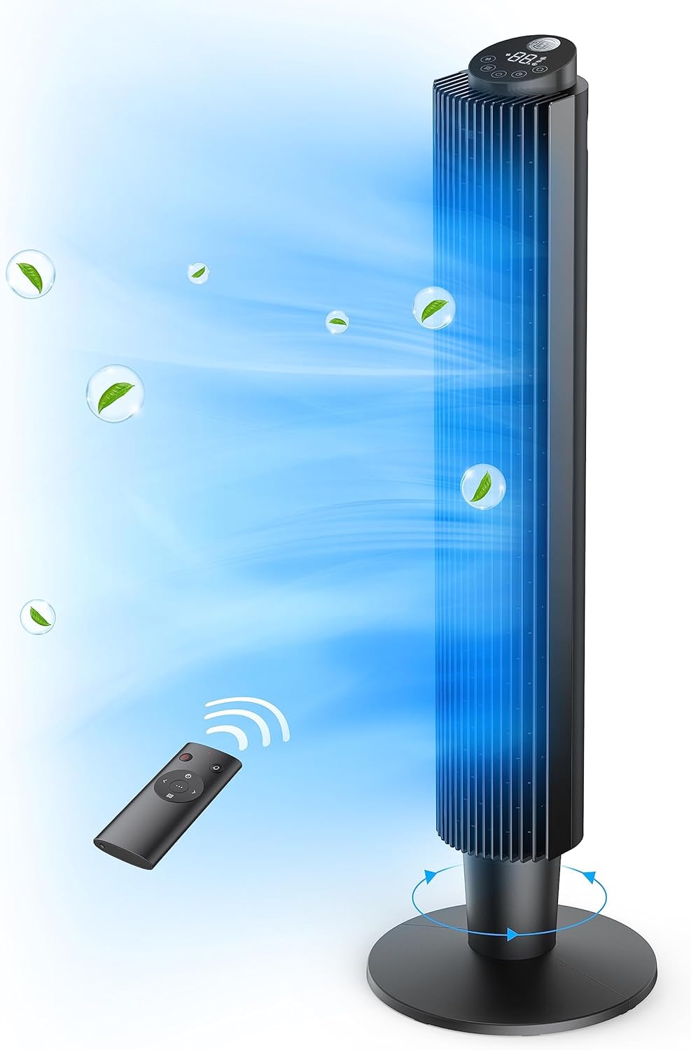 Tower Fan with Remote, 90° Oscillating Quiet Cooling Fan, 42'' or 36'' Height Adjustable, 5 Speeds, Sleep Mode, 12H Timer, Tall Standing Room Fan for Bedroom, Office and Home - PuriLite