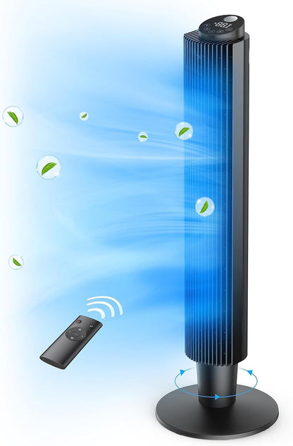 Tower Fan with Remote, 90° Oscillating Quiet Cooling Fan, 42'' or 36'' Height Adjustable, 5 Speeds, Sleep Mode, 12H Timer, Tall Standing Room Fan for Bedroom, Office and Home - PuriLite