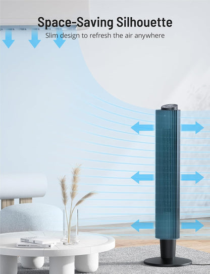 Tower Fan with Remote, 90° Oscillating Quiet Cooling Fan, 42'' or 36'' Height Adjustable, 5 Speeds, Sleep Mode, 12H Timer, Tall Standing Room Fan for Bedroom, Office and Home - PuriLite