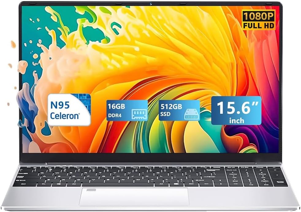 Gaming Laptop,15.6 Inch FHD IPS 1920*1080 Laptop Computer, Laptops 12th Gen N95 Processor (Up to 3.4GHz) , 16GB 512GB SSD, Supports 180 Angle Opening Backlit Keyboard Fingerprint Unlock Win 11 Pro - PuriLite