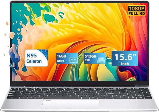 Gaming Laptop,15.6 Inch FHD IPS 1920*1080 Laptop Computer, Laptops 12th Gen N95 Processor (Up to 3.4GHz) , 16GB 512GB SSD, Supports 180 Angle Opening Backlit Keyboard Fingerprint Unlock Win 11 Pro - PuriLite