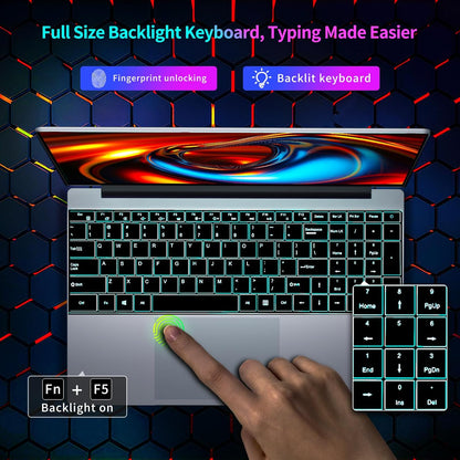 Gaming Laptop,15.6 Inch FHD IPS 1920*1080 Laptop Computer, Laptops 12th Gen N95 Processor (Up to 3.4GHz) , 16GB 512GB SSD, Supports 180 Angle Opening Backlit Keyboard Fingerprint Unlock Win 11 Pro - PuriLite