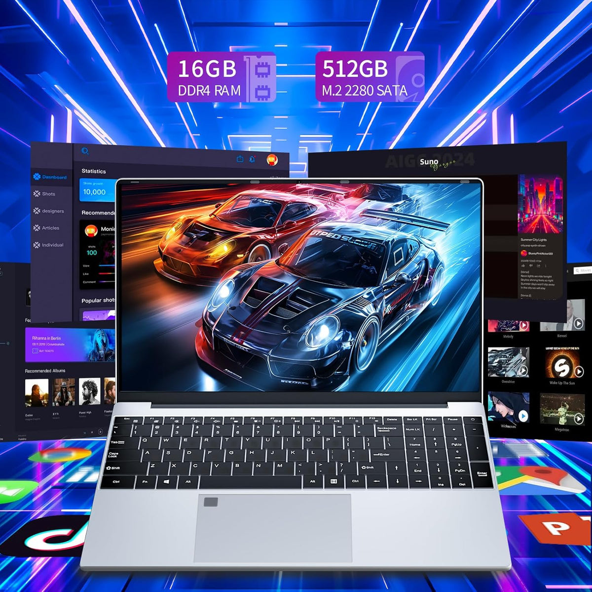 Gaming Laptop,15.6 Inch FHD IPS 1920*1080 Laptop Computer, Laptops 12th Gen N95 Processor (Up to 3.4GHz) , 16GB 512GB SSD, Supports 180 Angle Opening Backlit Keyboard Fingerprint Unlock Win 11 Pro - PuriLite