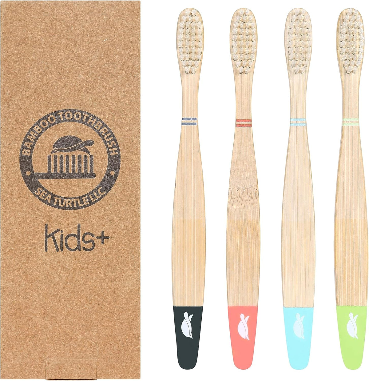 SeaTurtle Plant-Based Bristles, Bamboo Toothbrushes, Soft Natural Toothbrush for Kids (4 Pack) - PuriLite