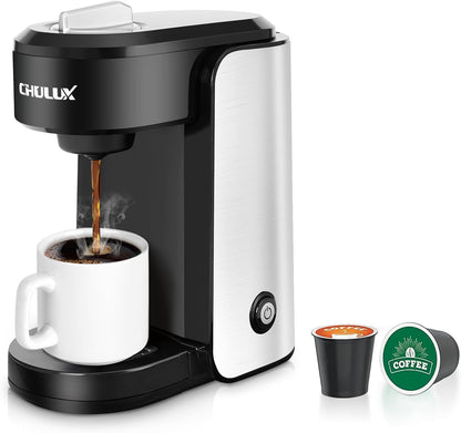 CHULUX Single Serve Coffee Maker, 1000 Watts Single Cup Stainless Steel Coffee Machine for Capsule and Ground Coffee with Graduated Water Tank, One Button Operation - PuriLite