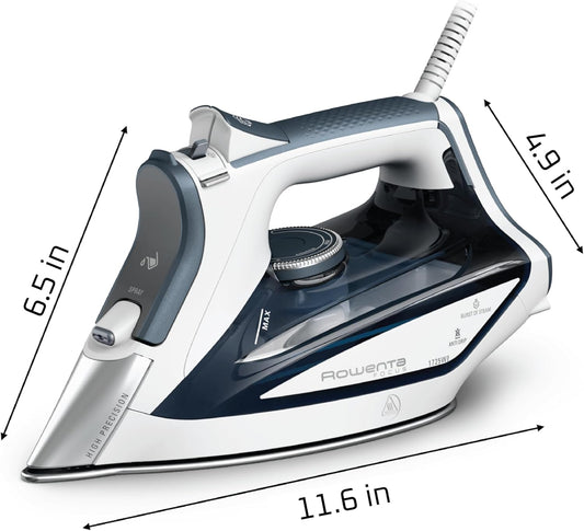 Rowenta Focus DW5280,Professional, Stainless Steel Soleplate Steam Iron for Clothes Standard, Powerful steam Blast, Leakproof, Lighweight, 1725 Watts Portable, Ironing, Blue - PuriLite