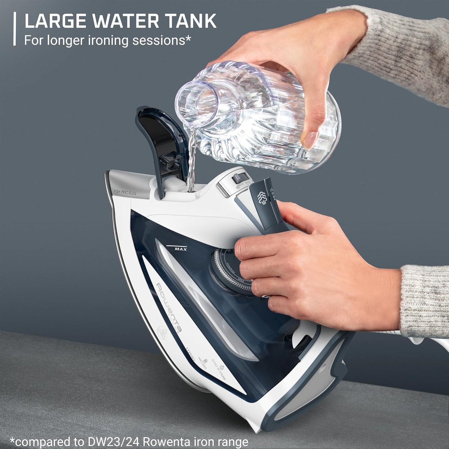 Rowenta Focus DW5280,Professional, Stainless Steel Soleplate Steam Iron for Clothes Standard, Powerful steam Blast, Leakproof, Lighweight, 1725 Watts Portable, Ironing, Blue - PuriLite