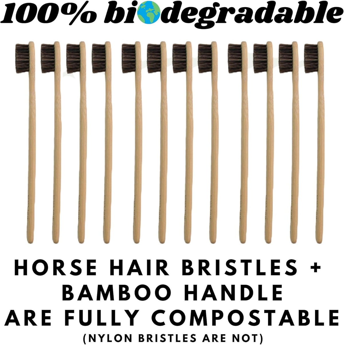 Gaia Guy Soft Natural Bristle Bamboo Toothbrush (NO Nylon - Horse Hair ONLY) - Totally Compostable & Biodegradable Soft Horsehair Bristle and Bamboo Toothbrushes - Zero Waste & Plastic-Free - PuriLite