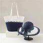 Women's Fashionable Retro Raffia Straw Hat And Tote Bag Set Wide Brim Bow Design Beach Essentials - PuriLite