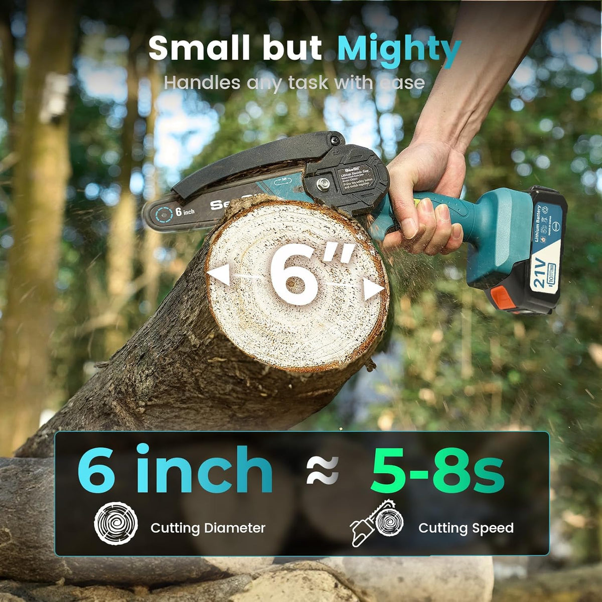 SEESII 6-Inch Mini Chainsaw Cordless – 800W Electric Chainsaw with 4.0Ah Battery – Lightweight Handheld Saw for Branch Cutting, Pruning & Gardening - PuriLite