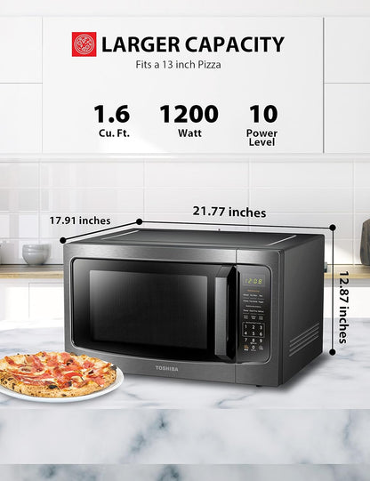 TOSHIBA ML-EM45P(BS) Countertop Microwave Oven with Smart Sensor and Position Memory Turntable, Memory Function, 1.6 Cu.ft with 13.6 inch Removable Turntable, Black Stainless Steel, 1200W - PuriLite