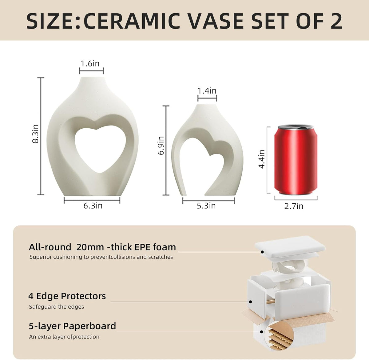 White Hollow Ceramic Vase Set of 2 – Intertwined Heart Design – Modern Nordic Boho Home Décor Flower Vases - PuriLite