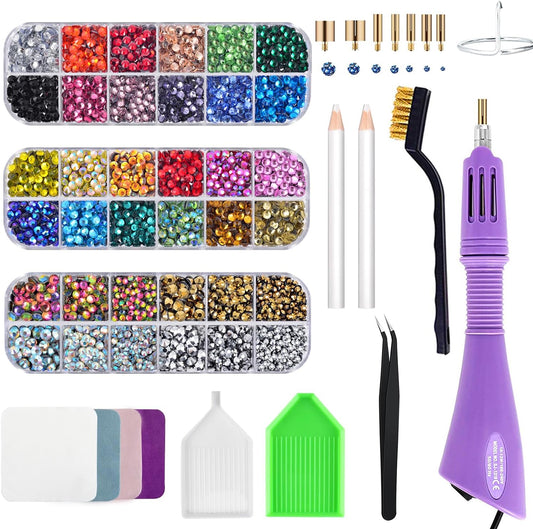 Bedazzler Kit with Epesl Rhinestones Hot Fix Gem Applicator for Crafts - Diamond Painting Brush, Wax Pencil, Tweezers, Tray, Cleaning Brush