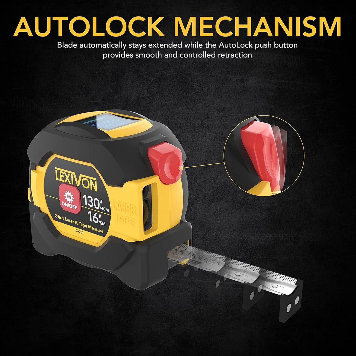 2-in-1 Digital Laser Tape Measure with 130ft Laser Distance Meter and 16ft AutoLock Steel Tape, Backlit LCD Measuring Tool for Home and Professional Use - PuriLite