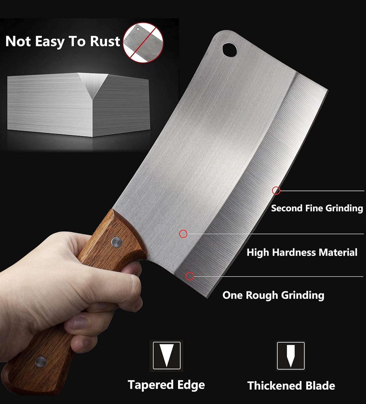 Meat Cleaver - 7'' Heavy Duty Butcher Knife Meat Chopper Bone Cutting Knife - High Carbon German Stainless Steel - Pearwood Handle for Home Kitchen and Restaurant - ZENG JIA DAO - PuriLite