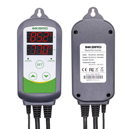 Inkbird ITC-308 Digital Temperature Controller Outlet Thermostat Plug, 2-Stage Outlet Heating and Cooling Mode 1100w, w/Sensor Greenhouse Incubator Brewing Fermentation Reptile