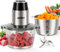 GANIZA Food Processors, Electric Food Chopper with Meat Grinder & Vegetable Chopper - 2 Bowls (8 Cup+8 Cup) with Powerful 450W Copper Motor - Includes 2 Sets of Bi-Level Blades for Fruits/Meat/Nuts