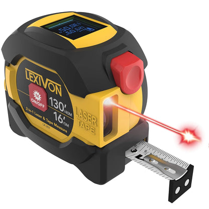 2-in-1 Digital Laser Tape Measure with 130ft Laser Distance Meter and 16ft AutoLock Steel Tape, Backlit LCD Measuring Tool for Home and Professional Use - PuriLite