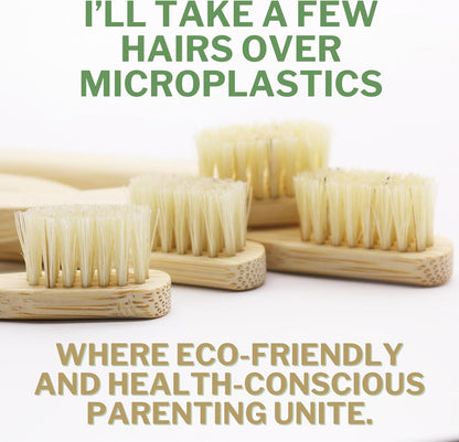 Gaia Guy Natural Bristle Bamboo Toothbrush for Kids (NO Nylon - Boar Hair ONLY) - Totally Compostable & Biodegradable Boar Bristle and Bamboo Toothbrushes - Zero Waste - 6-Pack - PuriLite