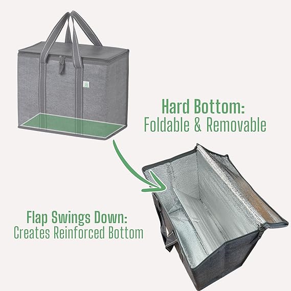 VENO 2 Pack Cooler Bag and Insulated Grocery Bags for Food Delivery, Collapsible Cooler Reusable Shopping Bags for Groceries with Hard Bottom, Zippered, Foldable, Heavy-Duty - PuriLite