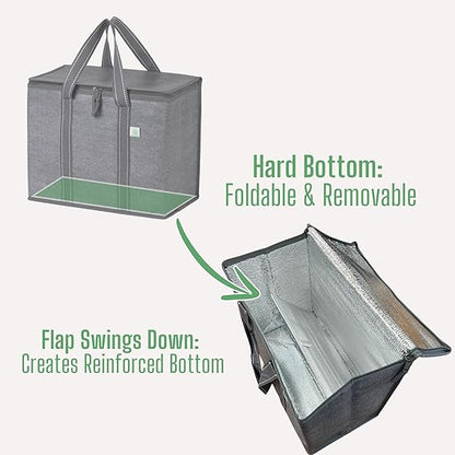 VENO 2 Pack Cooler Bag and Insulated Grocery Bags for Food Delivery, Collapsible Cooler Reusable Shopping Bags for Groceries with Hard Bottom, Zippered, Foldable, Heavy-Duty - PuriLite