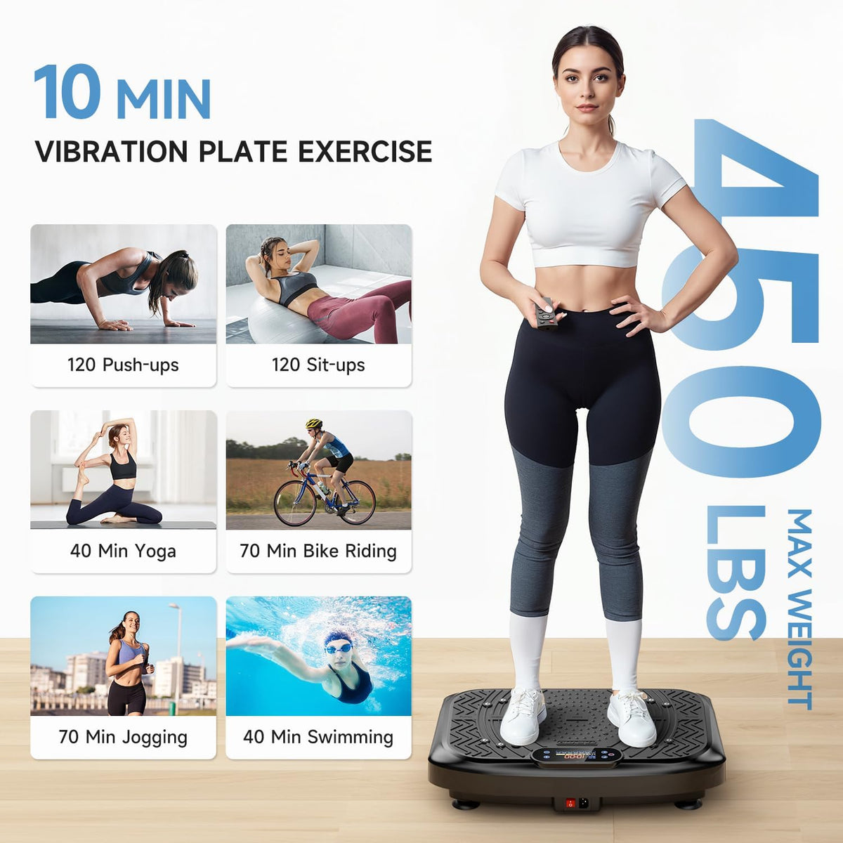 Vibration Plate Exercise Machine – 199-Speed Adjustable Vibration Platform with Bluetooth, LED Display & Resistance Bands – 450 lb Capacity - PuriLite
