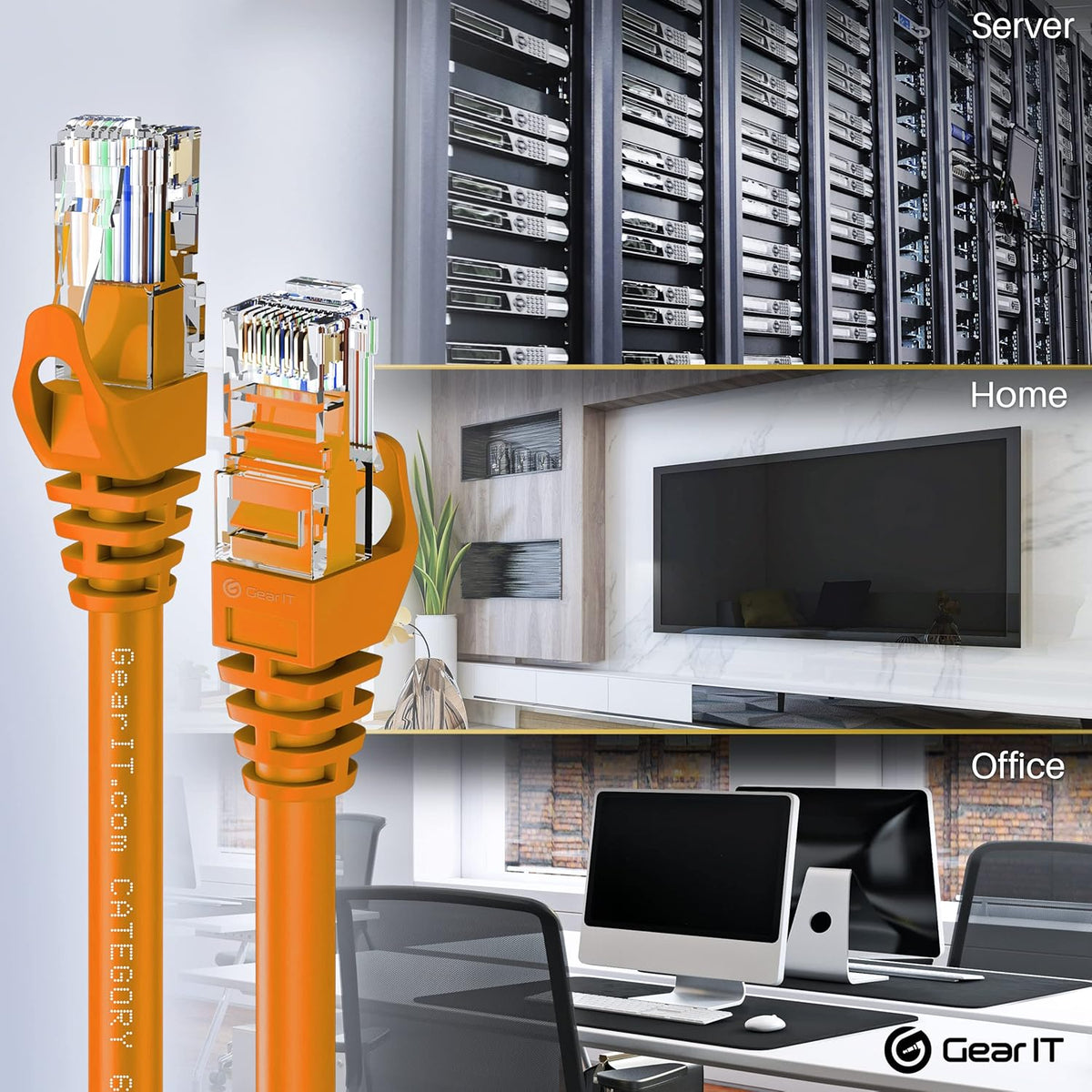 GearIT 20-Pack Cat6 Patch Cable 0.5 Foot / 6 Inches Cat 6 Ethernet Cable Snagless Flexible Soft Tab - Preimum Series - Orange - PuriLite