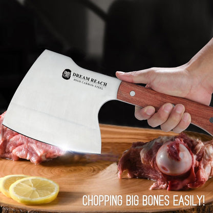 Dream Reach Meat Cleaver Knife Heavy Duty Bone Chopper High Carbon Steel Butcher Axe Bone Cutting Knife Hand Forged Butcher Knife for Kitchen Outdoor BBQ - PuriLite