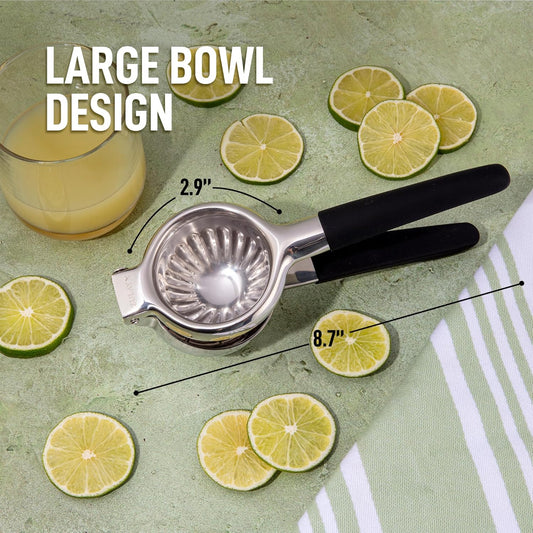 Zulay Lemon Squeezer Stainless Steel with Premium Heavy Duty Solid Metal Squeezer Bowl and Food Grade Silicone Handles - Large Manual Citrus Press Juicer and Lime Squeezer Stainless Steel (Black)