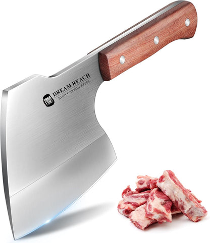 Dream Reach Meat Cleaver Knife Heavy Duty Bone Chopper High Carbon Steel Butcher Axe Bone Cutting Knife Hand Forged Butcher Knife for Kitchen Outdoor BBQ - PuriLite