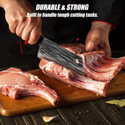 ATISEN Hand-Forged 11.4" Chef Knife - 7.4" High Carbon Steel Butcher Cleaver with Ergonomic Anti-Slip Wood Handle - Durable & Razor-Sharp Meat Cutting Knife - Perfect Kitchen Gift - PuriLite