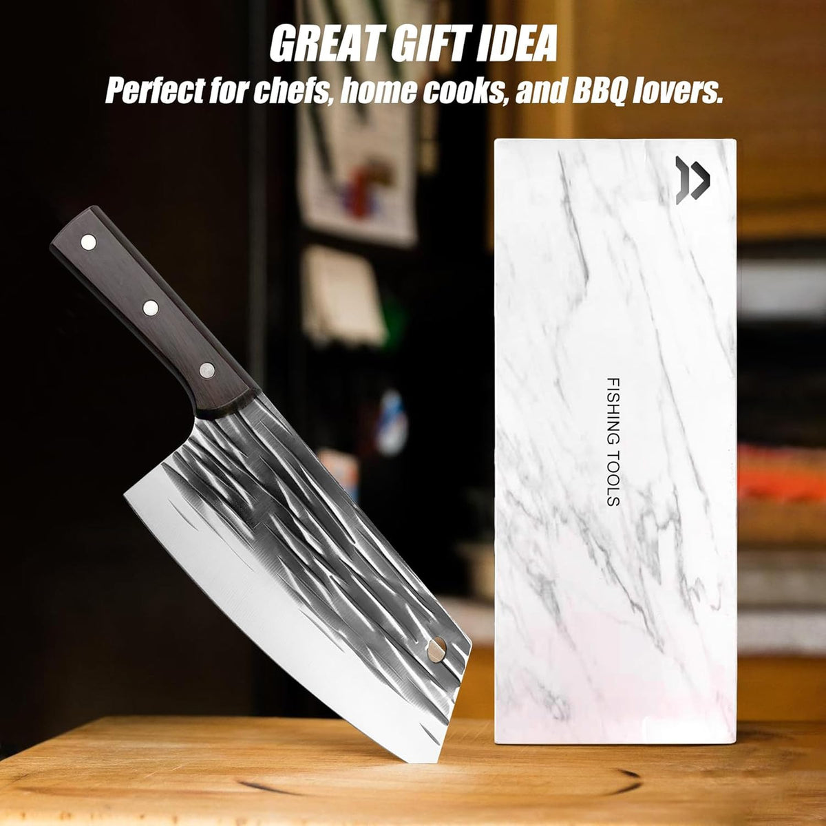 ATISEN Hand-Forged 11.4" Chef Knife - 7.4" High Carbon Steel Butcher Cleaver with Ergonomic Anti-Slip Wood Handle - Durable & Razor-Sharp Meat Cutting Knife - Perfect Kitchen Gift - PuriLite