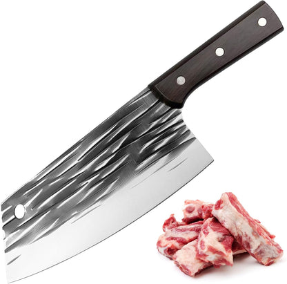 ATISEN Hand-Forged 11.4" Chef Knife - 7.4" High Carbon Steel Butcher Cleaver with Ergonomic Anti-Slip Wood Handle - Durable & Razor-Sharp Meat Cutting Knife - Perfect Kitchen Gift - PuriLite