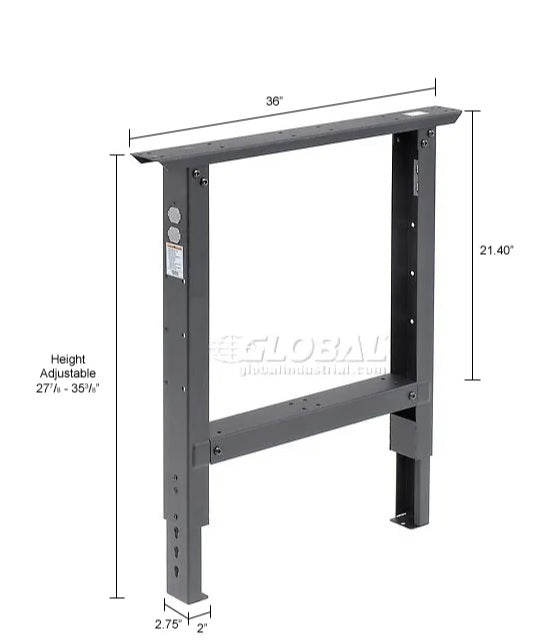 Global Industrial™ Adjustable Height Steel C-Channel Leg For Workbench, 36"D, Black, Each - PuriLite