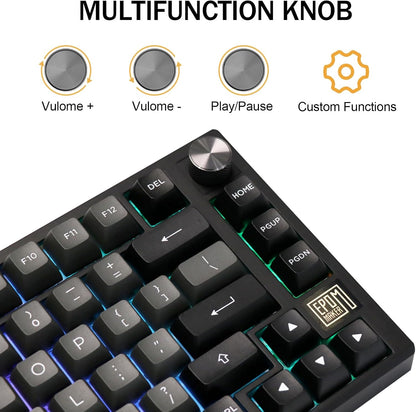 EPOMAKER TH80 SE Gasket 75% Mechanical Keyboard, NKRO Hot Swap RGB Triple Mode Gaming Keyboard with Poron/EVA Foam, Knob Control for E-Sport/Win/Mac (TH80 SE Black Silver, Epomaker Flamingo Switch) - PuriLite