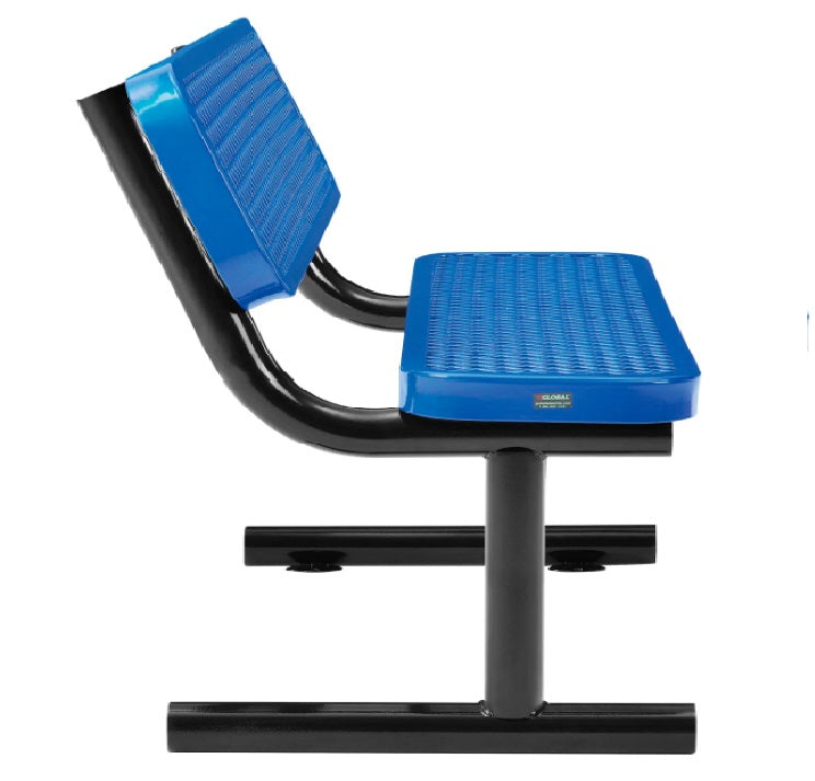 Global Industrial™ 4' Outdoor Steel Bench w/ Backrest, Expanded Metal, Blue - PuriLite